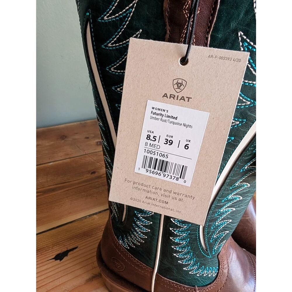 NWT Women’s Ariat Futurity limited Umber Rust/Turquoise Nights 8.5 MED - Picture 3 of 5